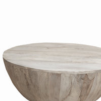 Arthur 35.5 Inch Round Mango Wood Coffee Table, Subtle Grains, Distressed White - UPT-32181