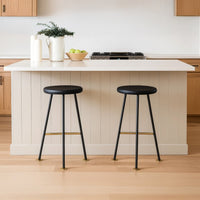 Elira 24.5 Backless Barstool with Round Mango Wood Seat | PVD Coating | Black Iron Legs | Gold Footrest - UPT-327536