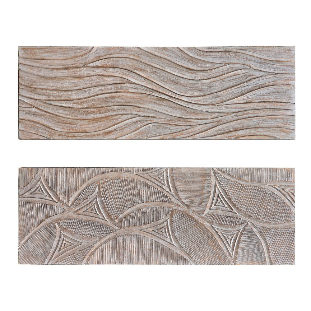 2pc Ocean Wave Wood Wall Art Panels | 16x48 Inch Abstract and Wave Pattern Decor| Gray - UPT-330435