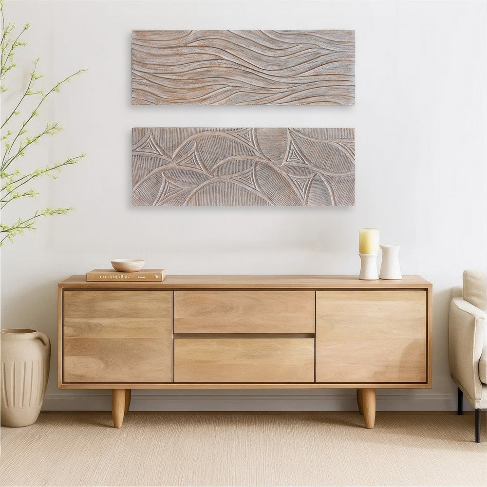 2pc Ocean Wave Wood Wall Art Panels | 16x48 Inch Abstract and Wave Pattern Decor| Gray - UPT-330435