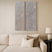 2pc Ocean Wave Wood Wall Art Panels | 16x48 Inch Abstract and Wave Pattern Decor| Gray - UPT-330435