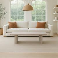 Nira Coffee Table | 48 Inch Rectangular Top | Handcrafted Washed White Acacia Wood | Panel Leg Base - UPT-332353