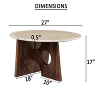 Kali Coffee Table | 27" Natural Round Marble Tabletop | Dark Brown Mango Wood Sculptural Base - UPT-332355
