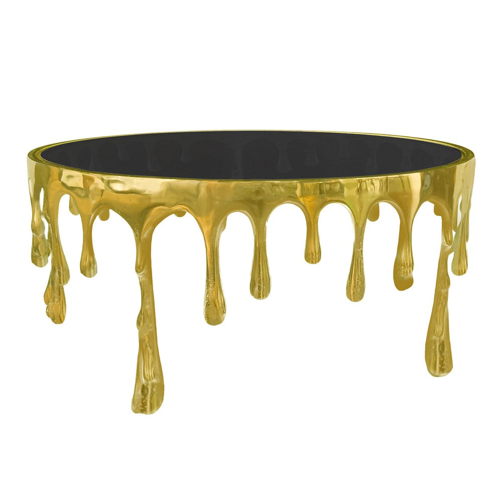 Capri Coffee Table | 36 Inch Round Glass Top | Melting Drip Design | Antique Gold - UPT-332449