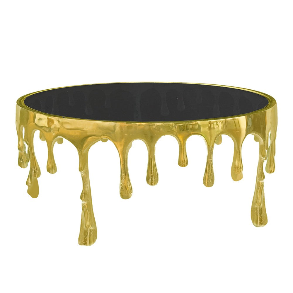 Capri Coffee Table | 36 Inch Round Glass Top | Melting Drip Design | Antique Gold - UPT-332449