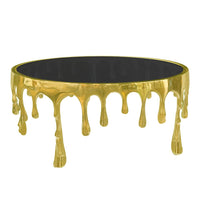 Capri Coffee Table | 36 Inch Round Glass Top | Melting Drip Design | Antique Gold - UPT-332449