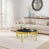 Capri Coffee Table | 36 Inch Round Glass Top | Melting Drip Design | Antique Gold - UPT-332449