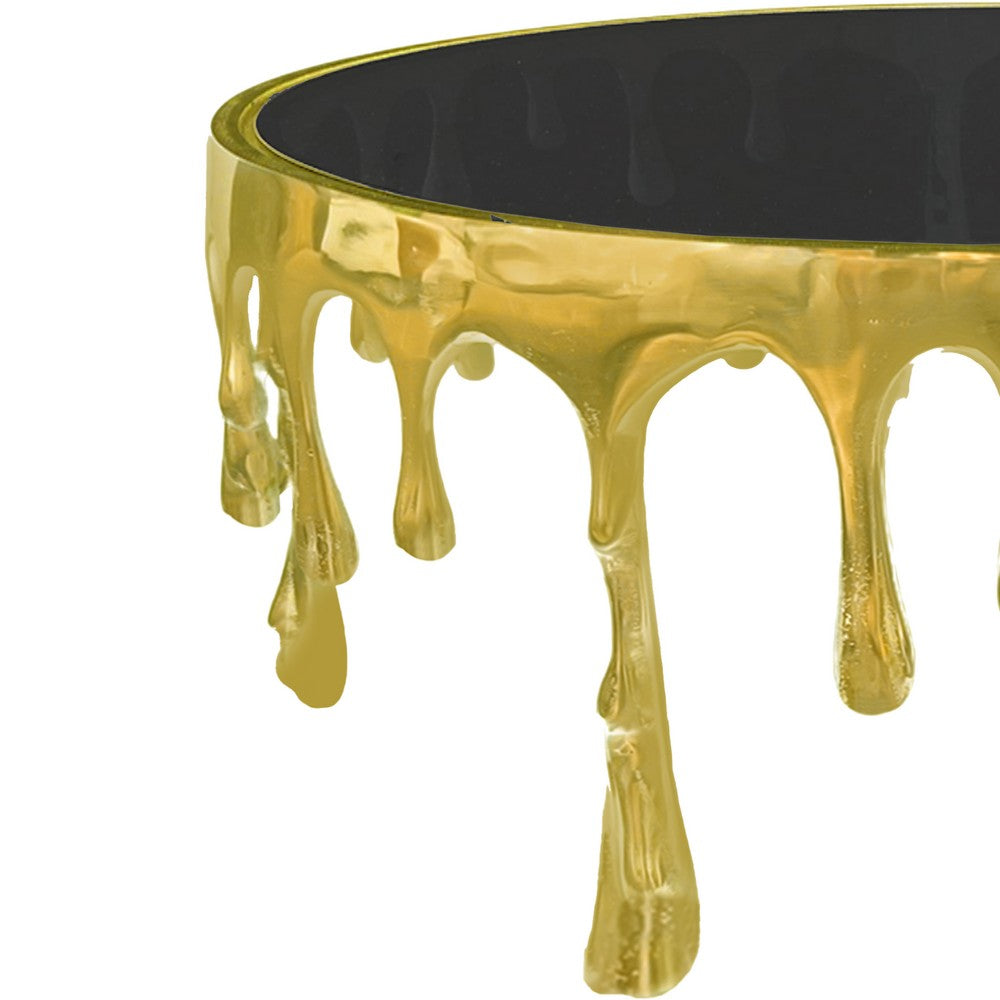 Capri Coffee Table | 36 Inch Round Glass Top | Melting Drip Design | Antique Gold - UPT-332449