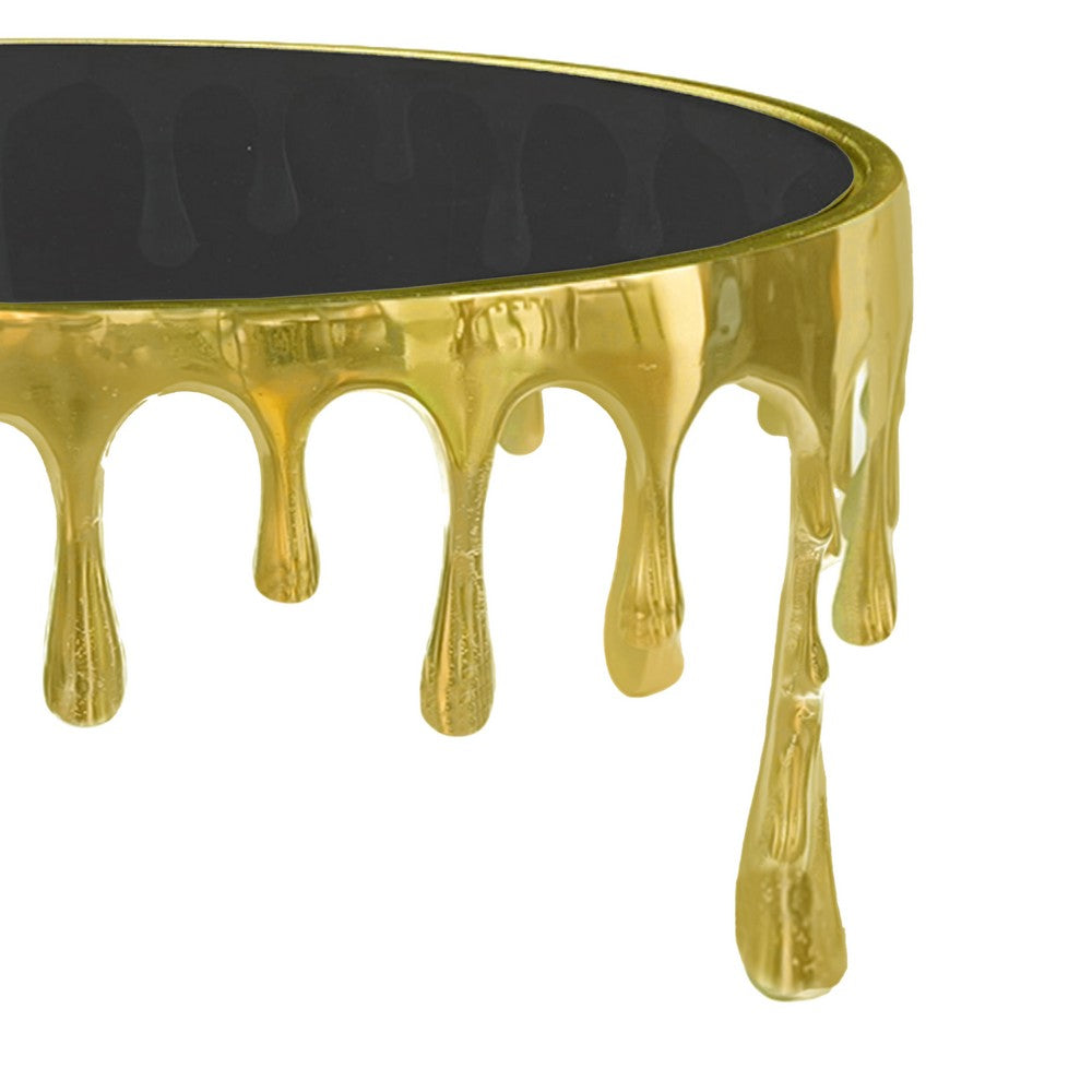 Capri Coffee Table | 36 Inch Round Glass Top | Melting Drip Design | Antique Gold - UPT-332449