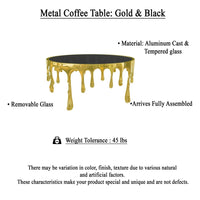 Capri Coffee Table | 36 Inch Round Glass Top | Melting Drip Design | Antique Gold - UPT-332449