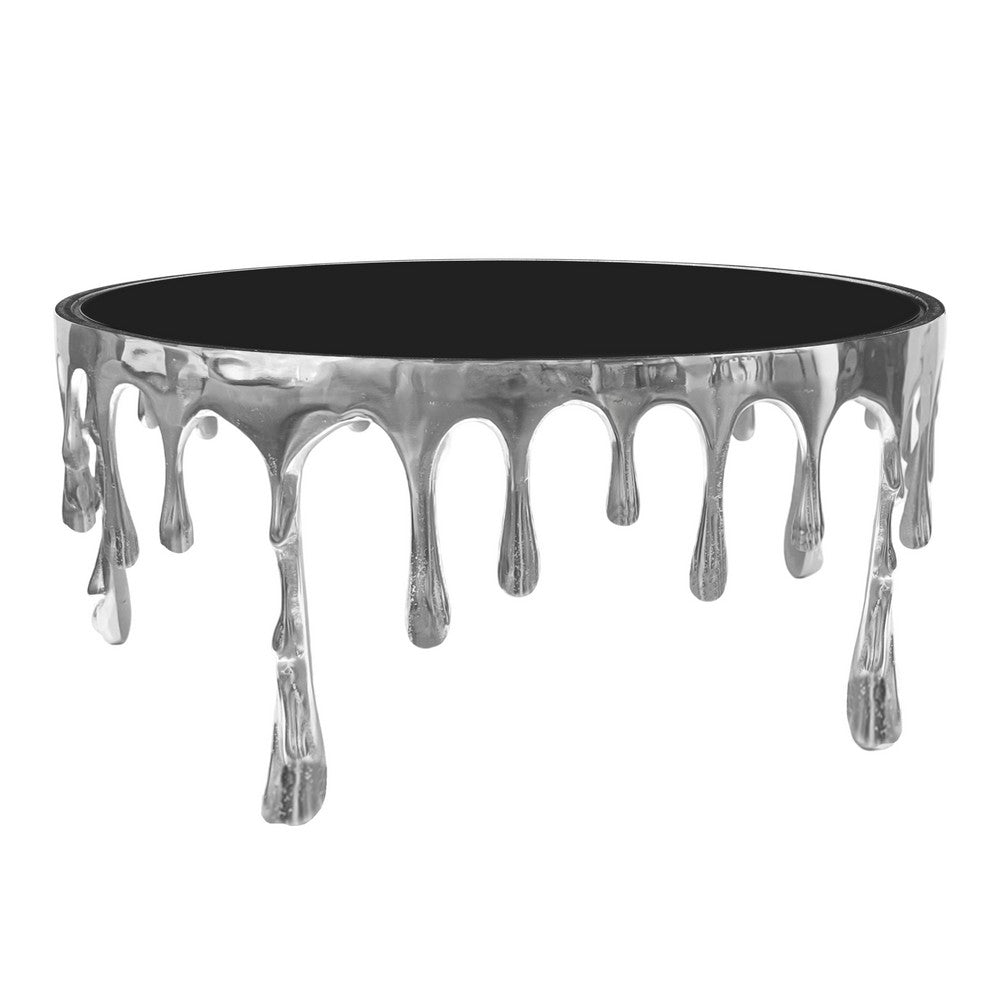 Capri Coffee Table | 36 Inch Round Glass Top | Melting Drip Design | Silver - UPT-332450