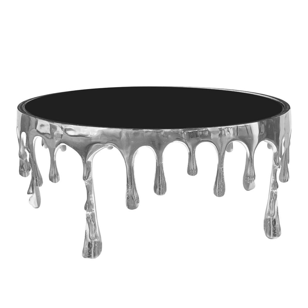 Capri Coffee Table | 36 Inch Round Glass Top | Melting Drip Design | Silver - UPT-332450