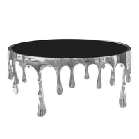 Capri Coffee Table | 36 Inch Round Glass Top | Melting Drip Design | Silver - UPT-332450