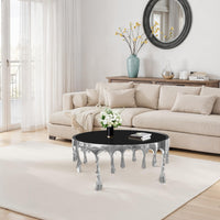 Capri Coffee Table | 36 Inch Round Glass Top | Melting Drip Design | Silver - UPT-332450