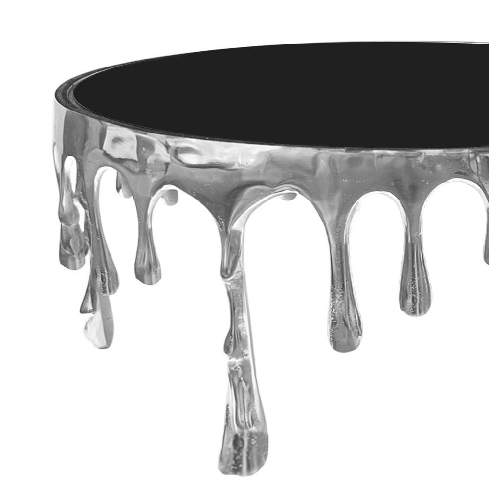 Capri Coffee Table | 36 Inch Round Glass Top | Melting Drip Design | Silver - UPT-332450
