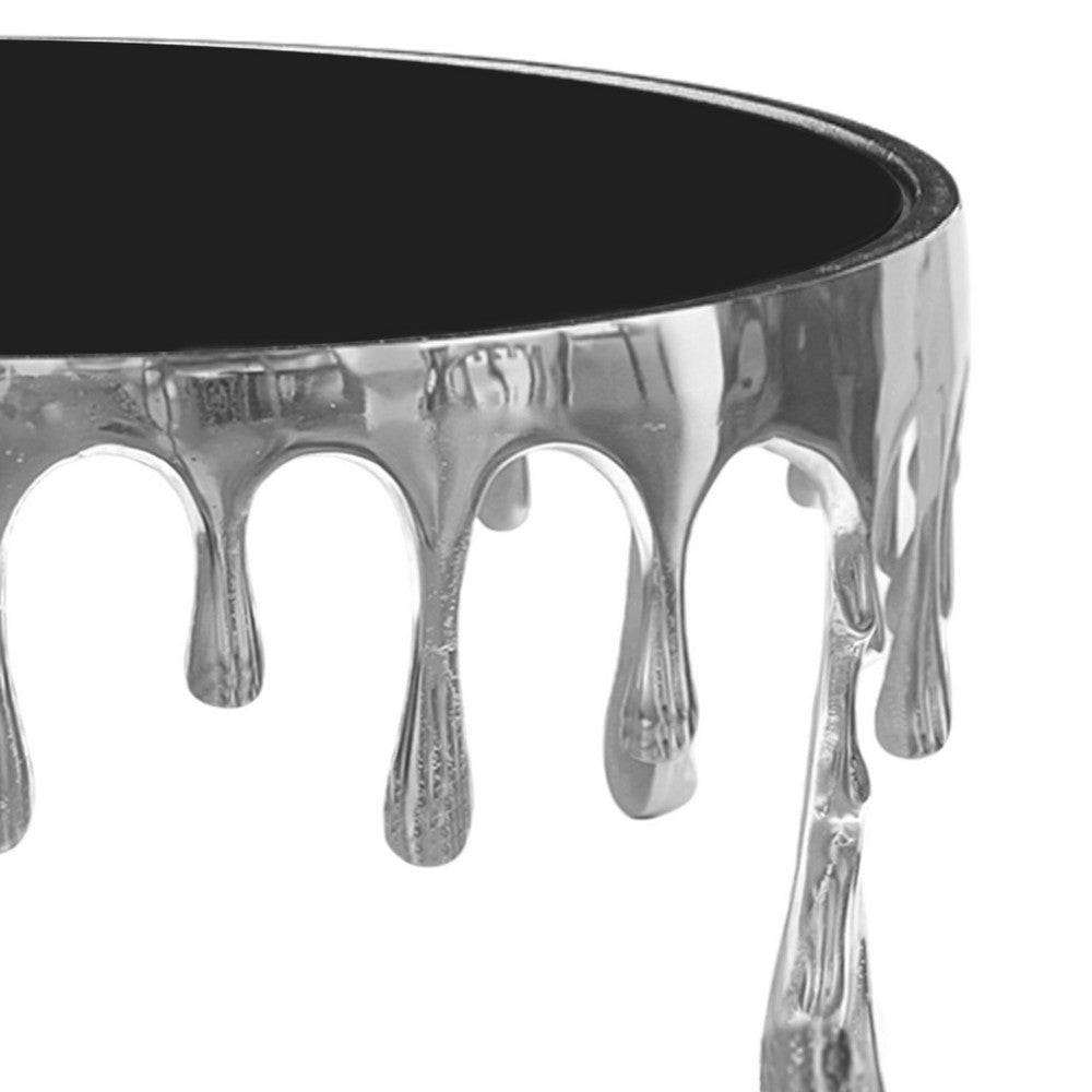 Capri Coffee Table | 36 Inch Round Glass Top | Melting Drip Design | Silver - UPT-332450
