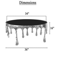 Capri Coffee Table | 36 Inch Round Glass Top | Melting Drip Design | Silver - UPT-332450