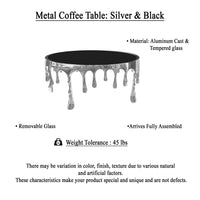 Capri Coffee Table | 36 Inch Round Glass Top | Melting Drip Design | Silver - UPT-332450