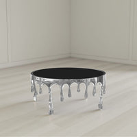 Capri Coffee Table | 36 Inch Round Glass Top | Melting Drip Design | Silver - UPT-332450