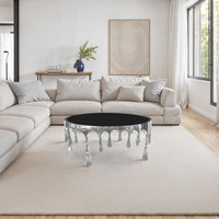 Capri Coffee Table | 36 Inch Round Glass Top | Melting Drip Design | Silver - UPT-332450