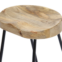 Ela 30 Inch Mango Wood Industrial Barstool, Saddle Seat, Iron Frame, Set of 2, Brown, Black - UPT-37900-2