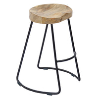 Wooden Saddle Seat Barstool with Metal Legs, Large, Brown and Black - UPT-37900