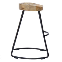Wooden Saddle Seat Barstool with Metal Legs, Large, Brown and Black - UPT-37900