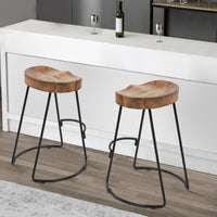 Ela 24 Inch Counter Height Stool, Mango Wood Saddle Seat, Iron Frame, Brown and Black - UPT-37910