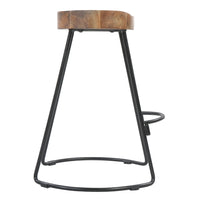 Ela 24 Inch Counter Height Stool, Mango Wood Saddle Seat, Iron Frame, Brown and Black - UPT-37910