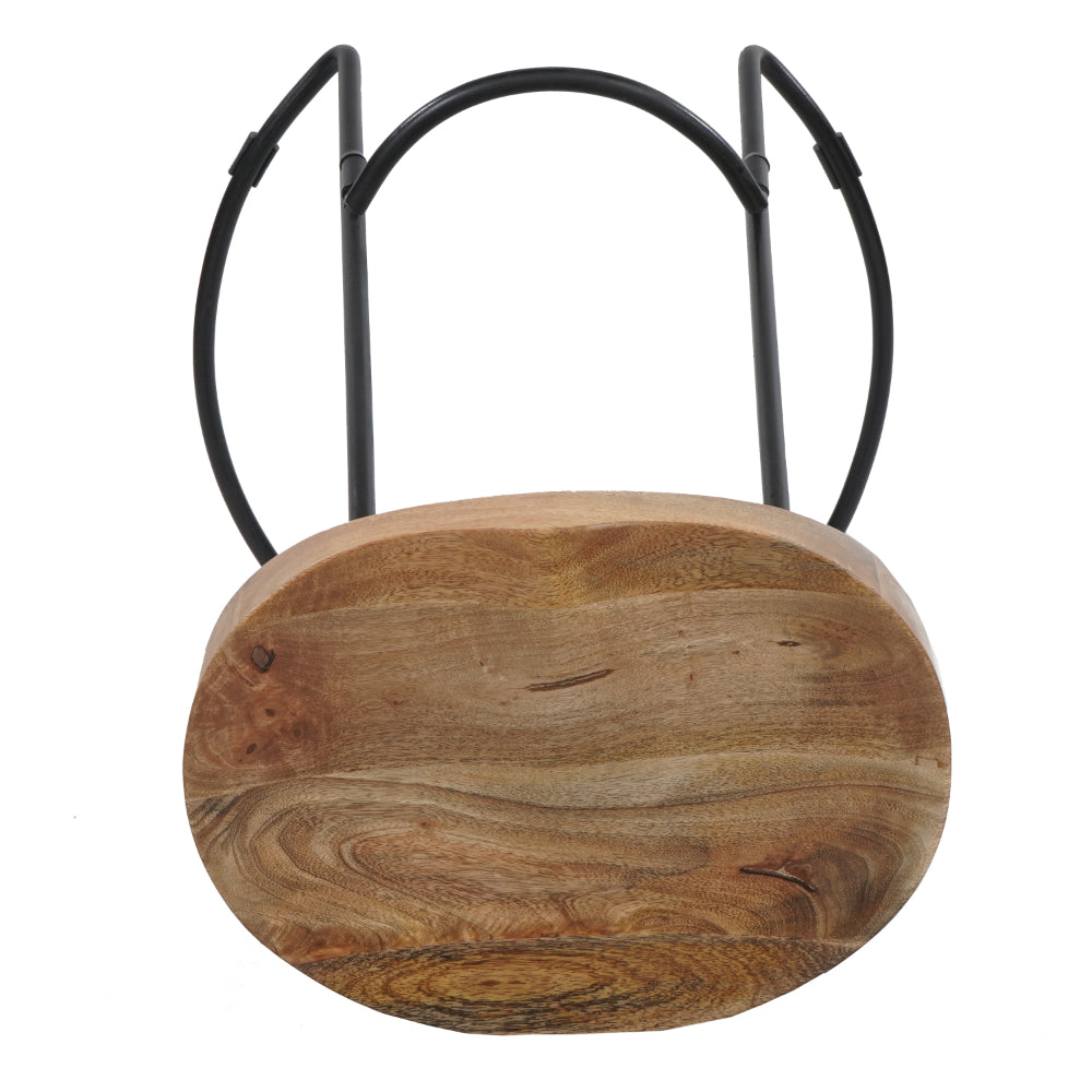 Ela 24 Inch Counter Height Stool, Mango Wood Saddle Seat, Iron Frame, Brown and Black - UPT-37910