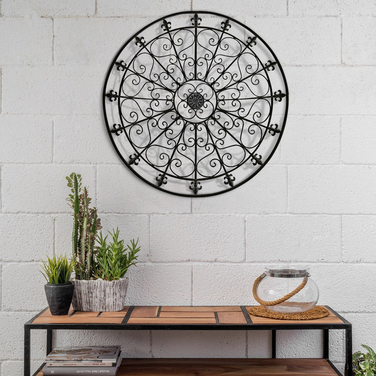 Benzara Handmade Metal Medallion Hanging Round Wall Decor with Swirls, Brown - BM06171