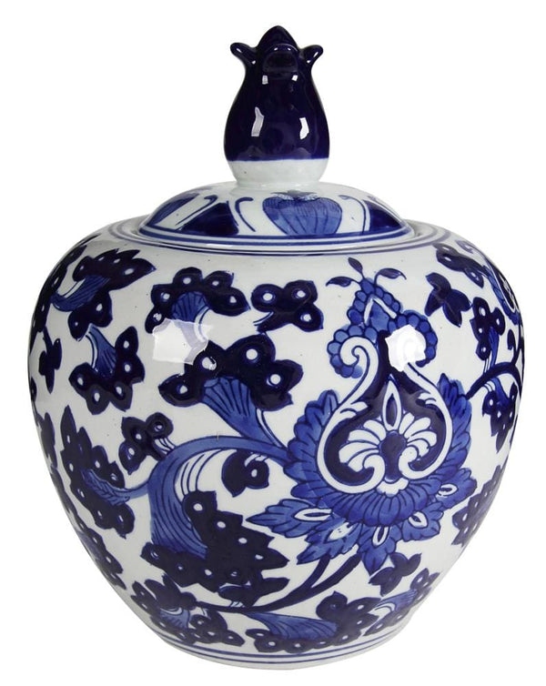 Floral Pattern Ceramic Jar, Blue And White -  ABH-AV69769