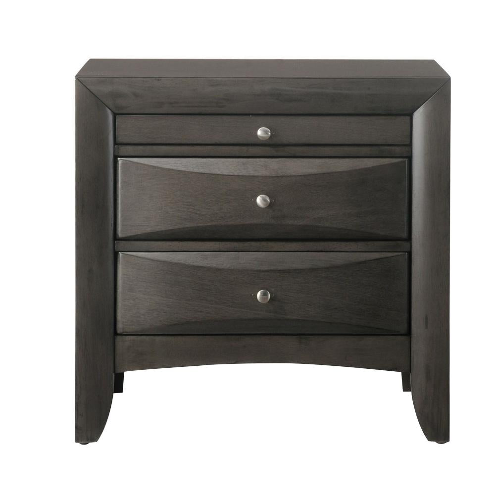 2 Drawer Wooden Nightstand with 1 Pull Out Tray, Gray - BM185892