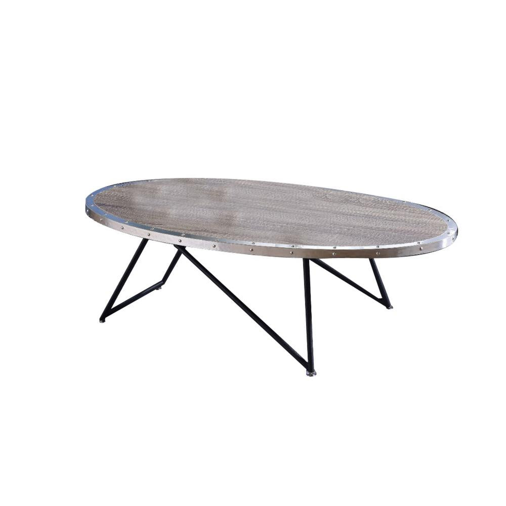 15 Inch Oval Coffee Table with Irregular Metal Base, Gray - BM156781