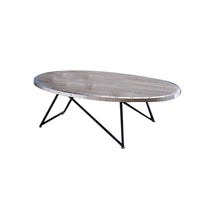 15 Inch Oval Coffee Table with Irregular Metal Base, Gray - BM156781