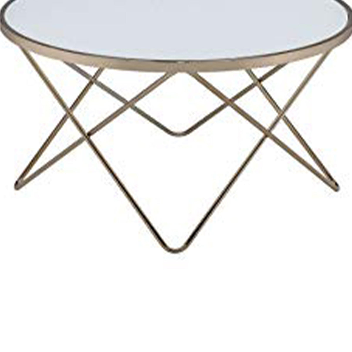 19" Round Glass Top Coffee Table with V Legs, White and Gold