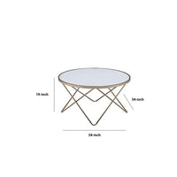 19" Round Glass Top Coffee Table with V Legs, White and Gold