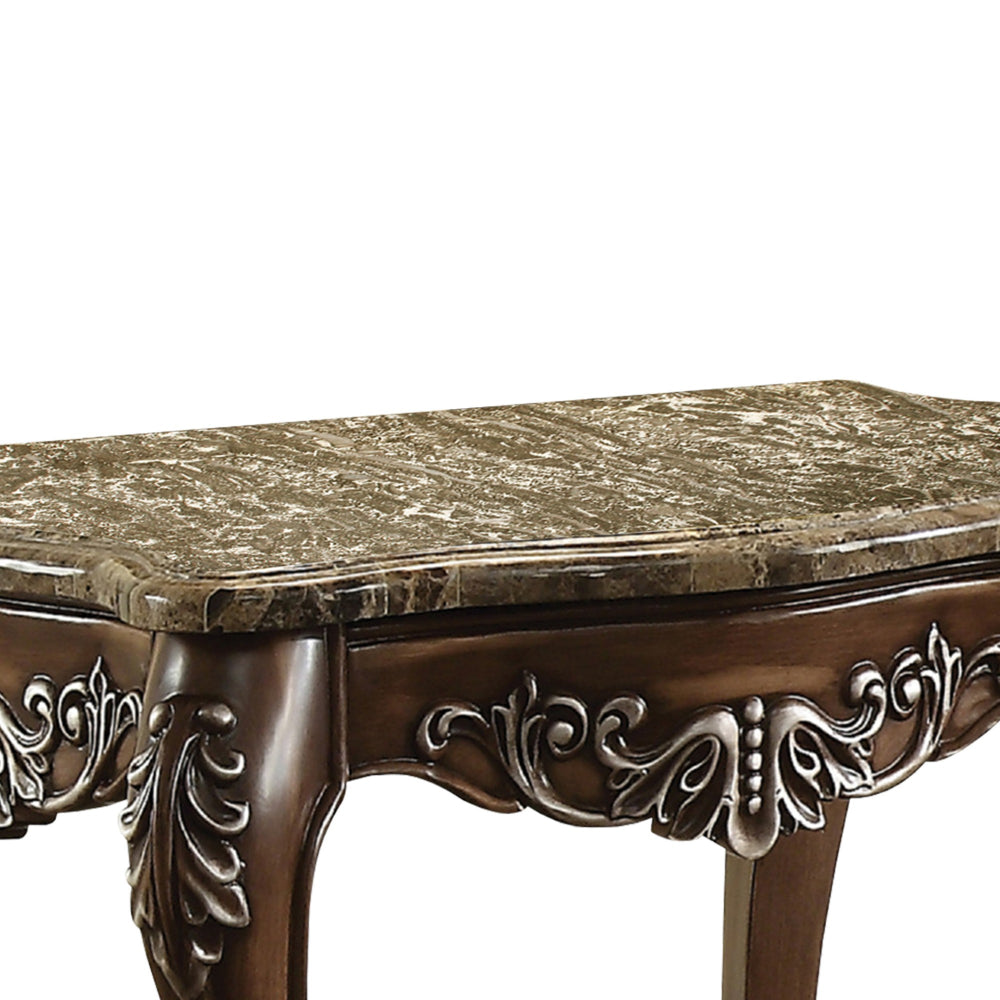 Wooden End Table with Marble Top in Antique Oak Brown  - BM177648