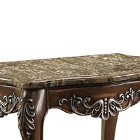 Wooden End Table with Marble Top in Antique Oak Brown  - BM177648