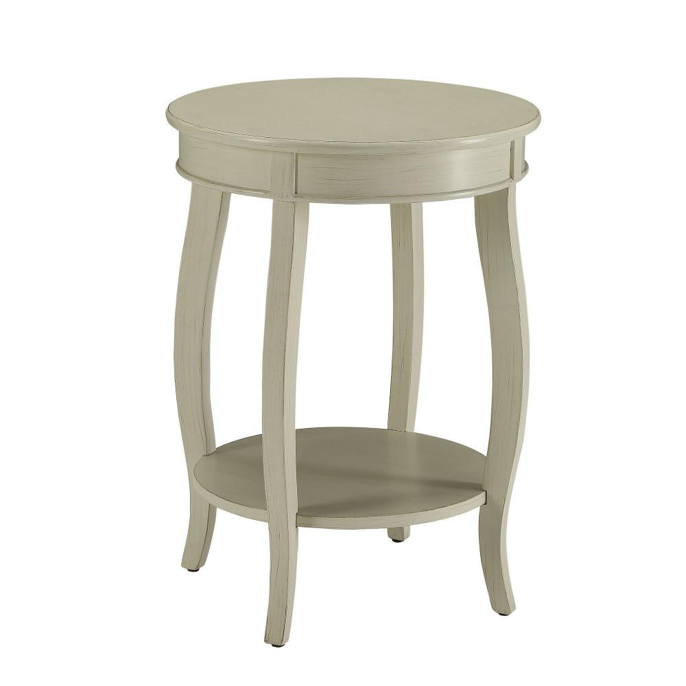 24 Inch Round Side Table with Open Bottom Shelf, White - BM157288