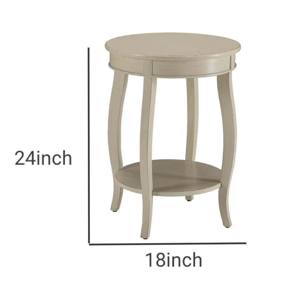 24 Inch Round Side Table with Open Bottom Shelf, White - BM157288