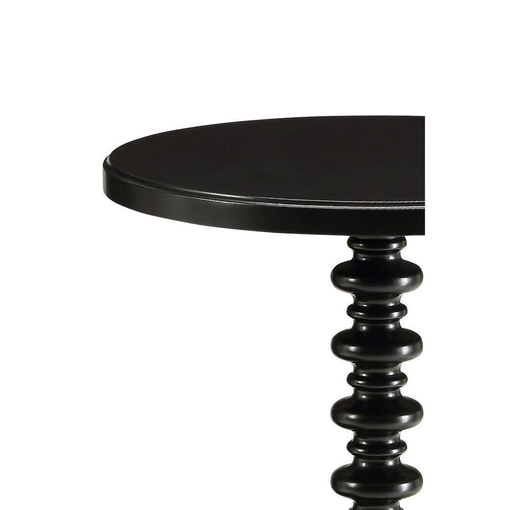 22 Inch Round Wooden Side Table with Turned Base, Black - BM157293