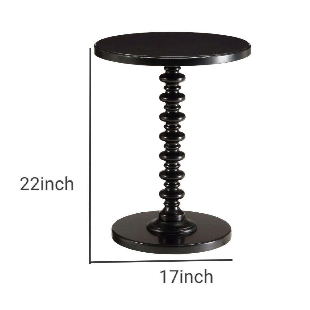 22 Inch Round Wooden Side Table with Turned Base, Black - BM157293