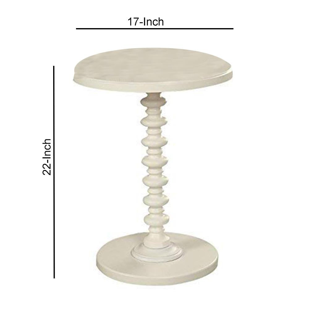 22 Inch Round Wooden Side Table with Turned Base, White - BM157294