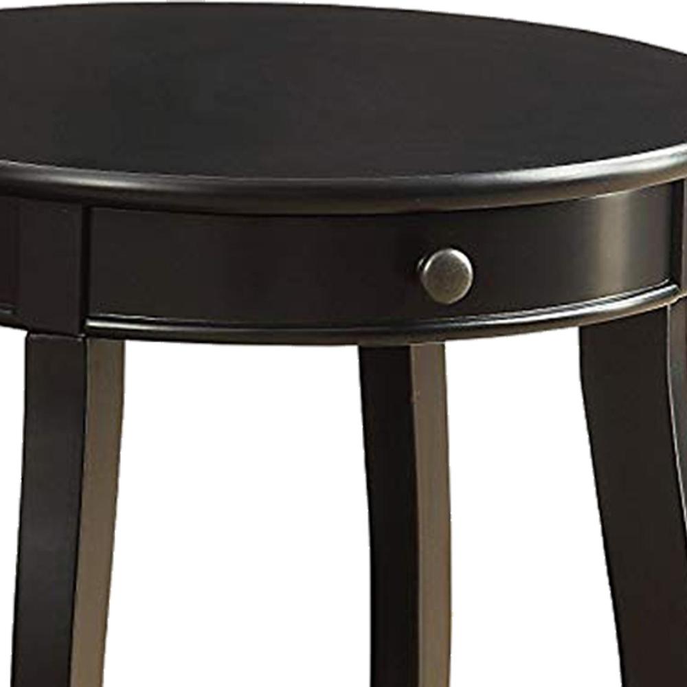 1 Drawer Round Shape Wooden End Table with Cabriole Legs, Espresso Brown - BM154574