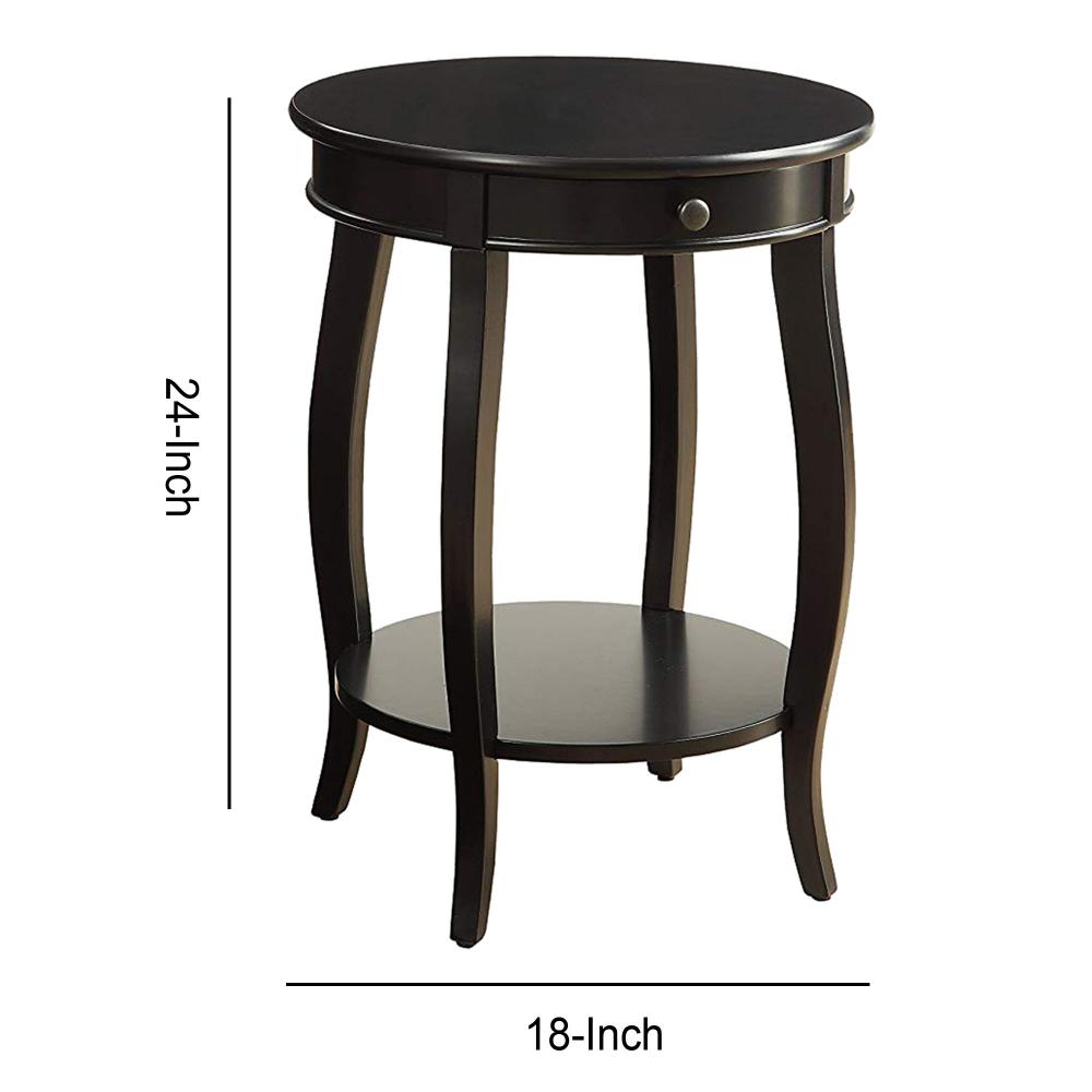1 Drawer Round Shape Wooden End Table with Cabriole Legs, Espresso Brown - BM154574