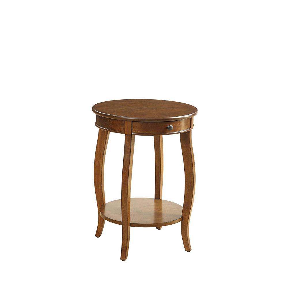 1 Drawer Round Shape Wooden End Table with Cabriole Legs, Walnut Brown - BM154575