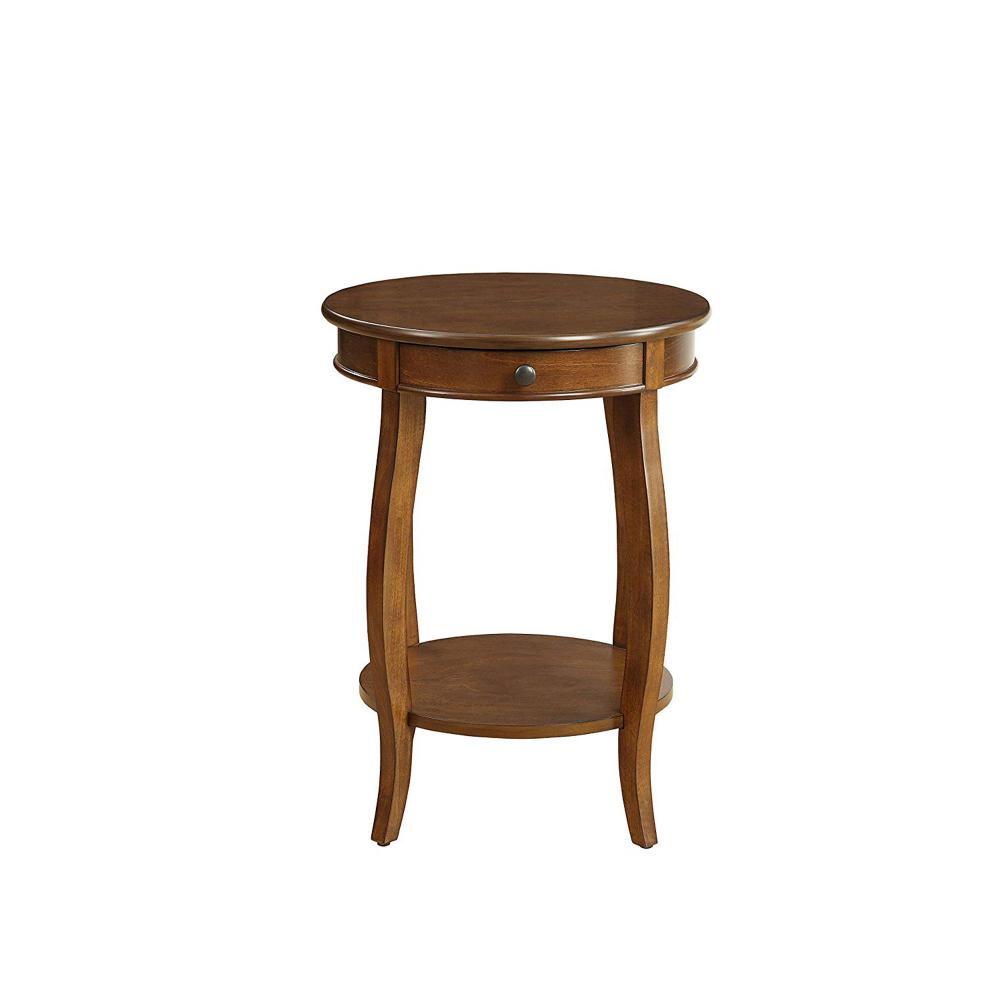 1 Drawer Round Shape Wooden End Table with Cabriole Legs, Walnut Brown - BM154575