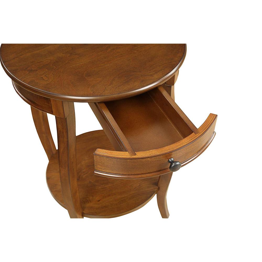 1 Drawer Round Shape Wooden End Table with Cabriole Legs, Walnut Brown - BM154575