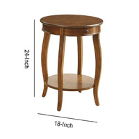1 Drawer Round Shape Wooden End Table with Cabriole Legs, Walnut Brown - BM154575
